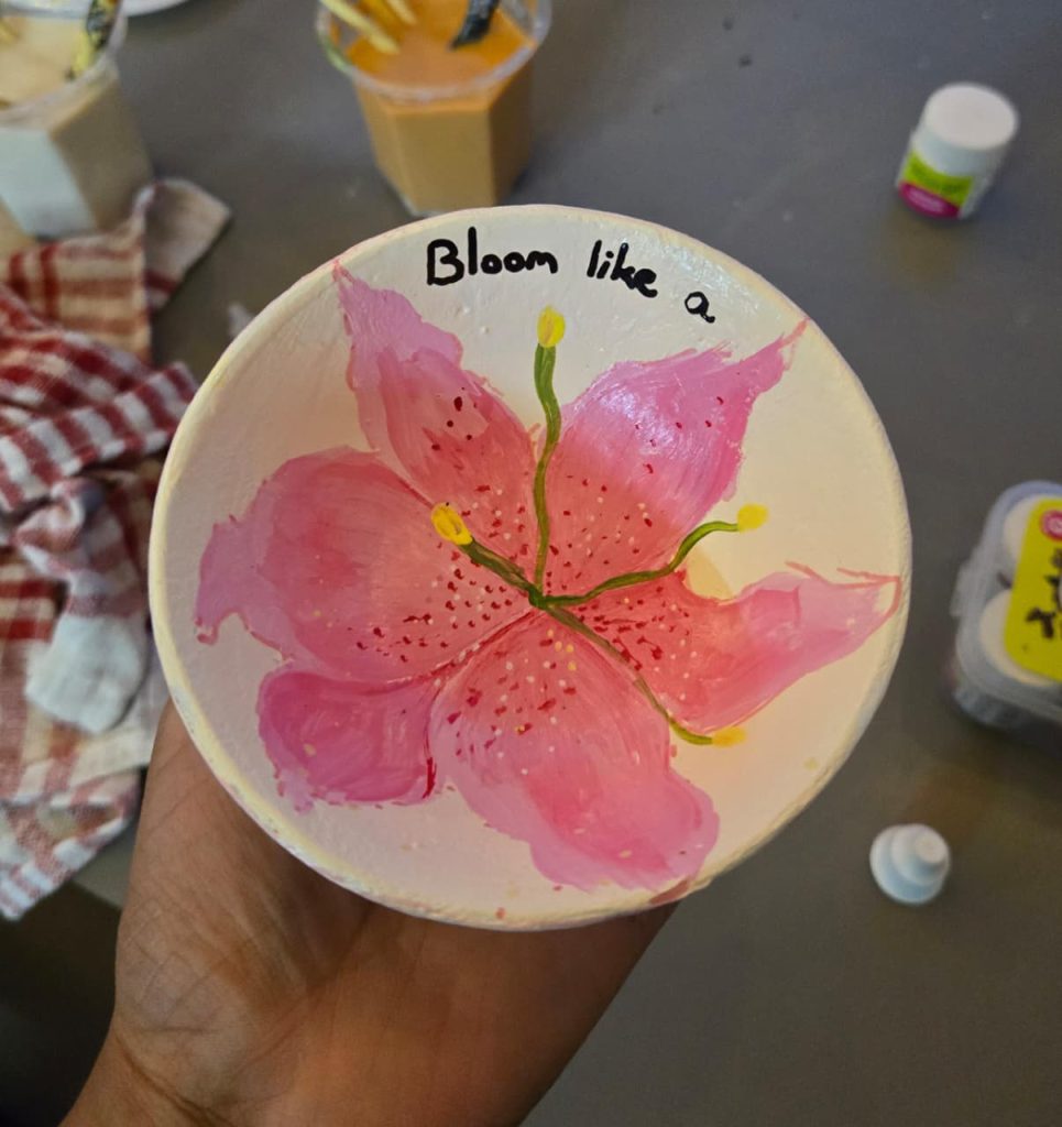 Hand-painted ceramic bowl with pastel designs from Pastel Mystery.